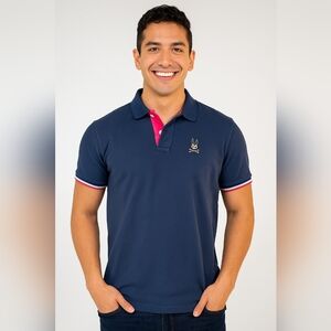 Psycho Bunny Navy Polo with Pink Accents